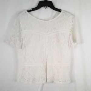 &. Layered White Lace Peplum Top